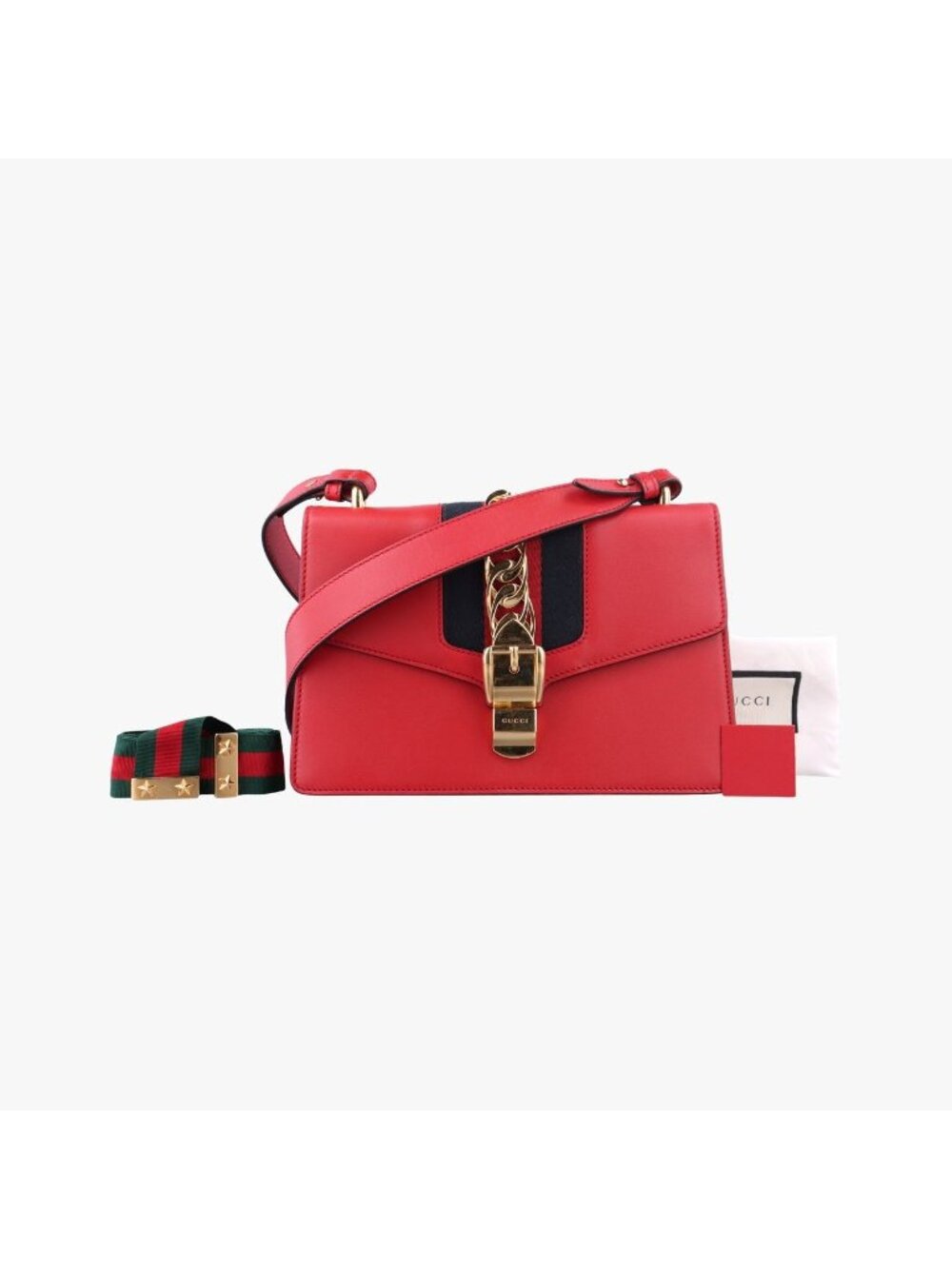 Gucci Sylvie Red Navy Leather Shoulder Bag